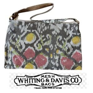 Vintage Whiting & Davis Black Floral Enameled Mesh Shoulder Bag